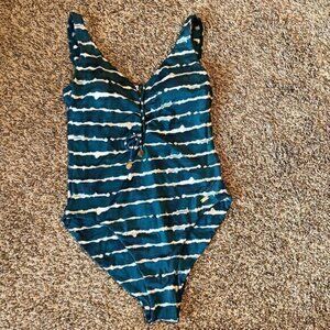 Banana Moon teal tie dye lace up one piece swimsuit